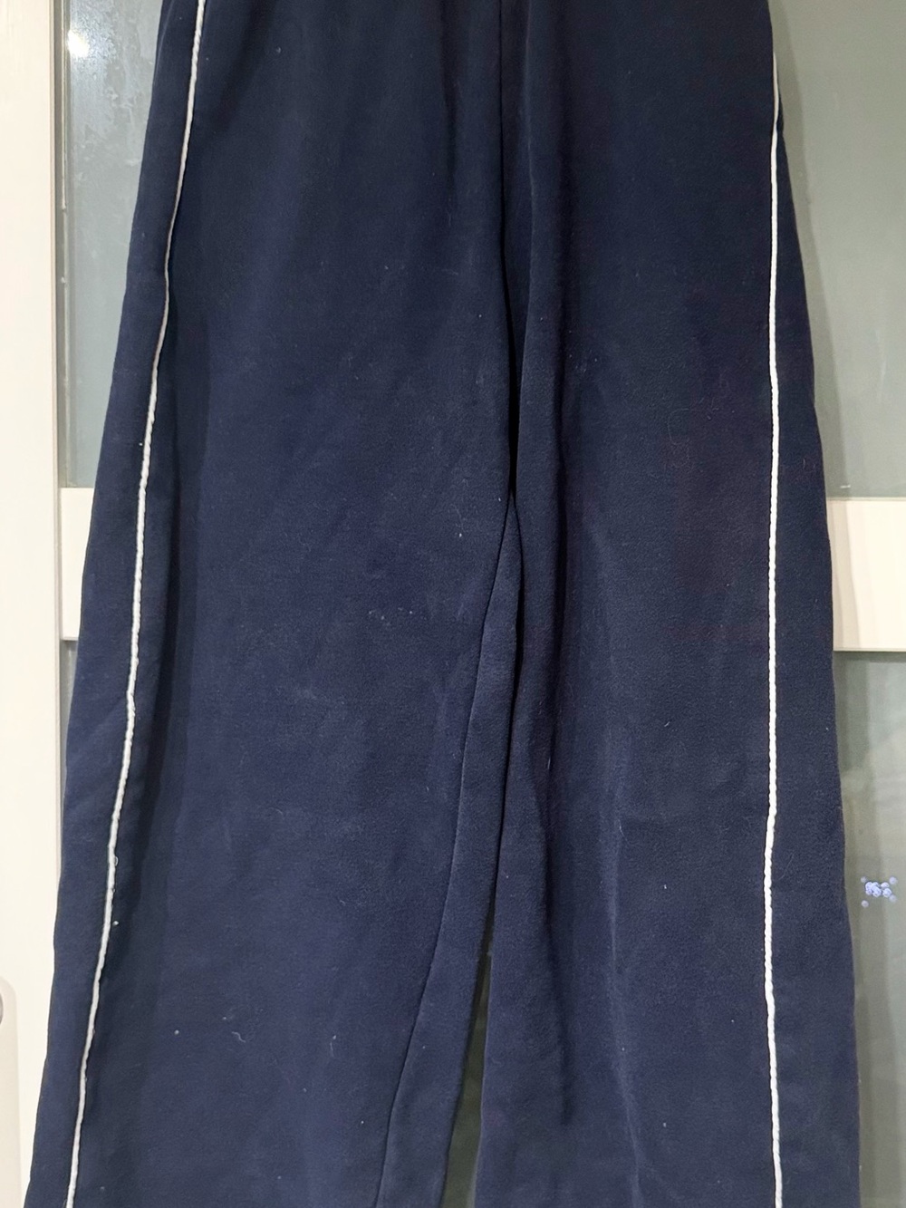 Edikted Navy Wide Leg Pants with White Side Stripe